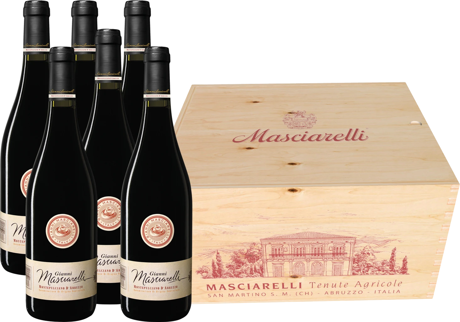 Gianni Masciarelli Montepulciano d’Abruzzo DOC Holzkiste mit 6 Flaschen 0,75l